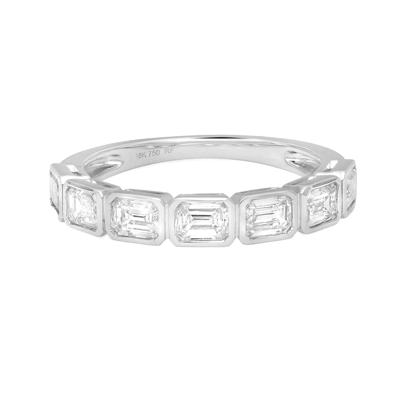 18K Emerald Cut Diamond Half Bezel East-West Band