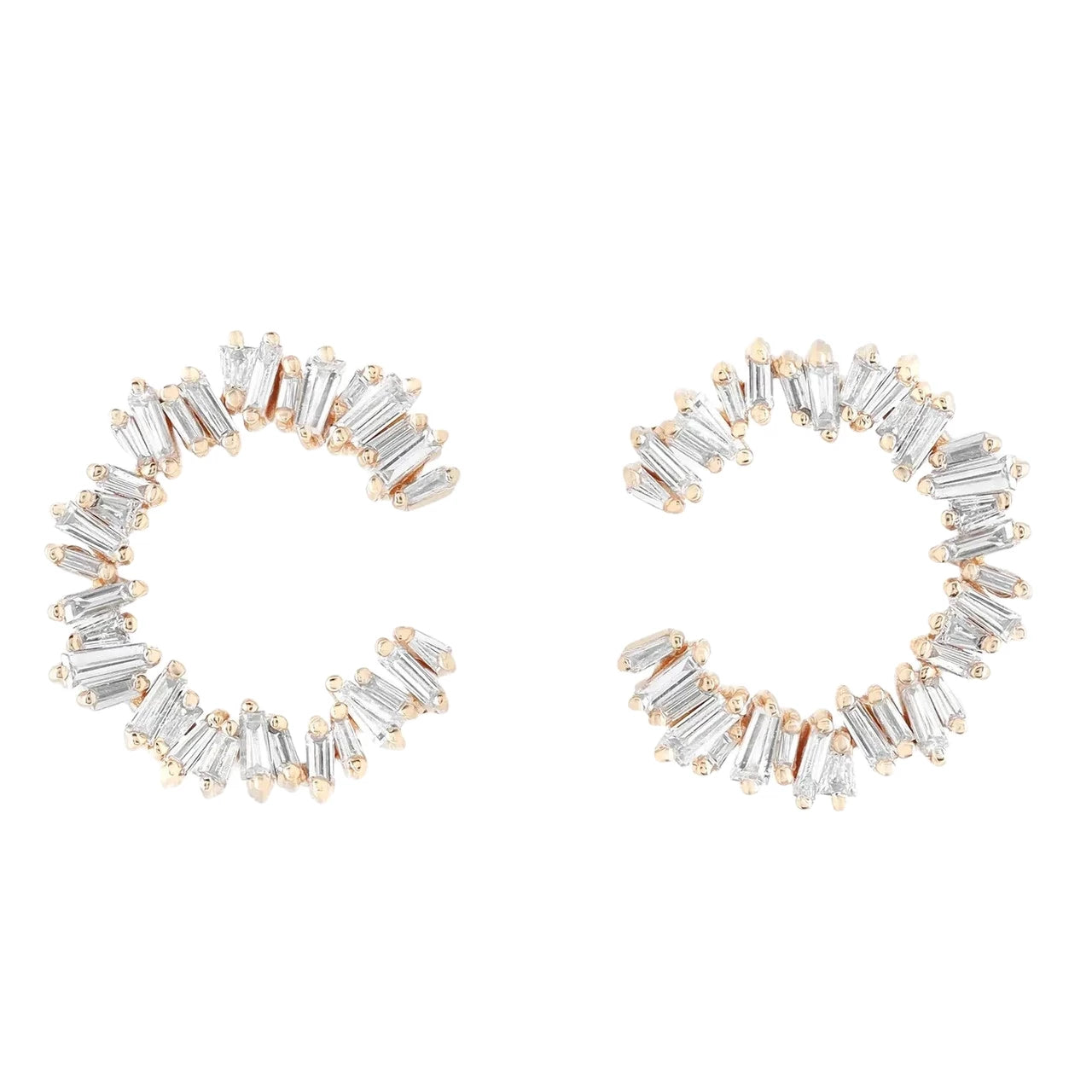 18K Floating Baguette Crescent Earrings