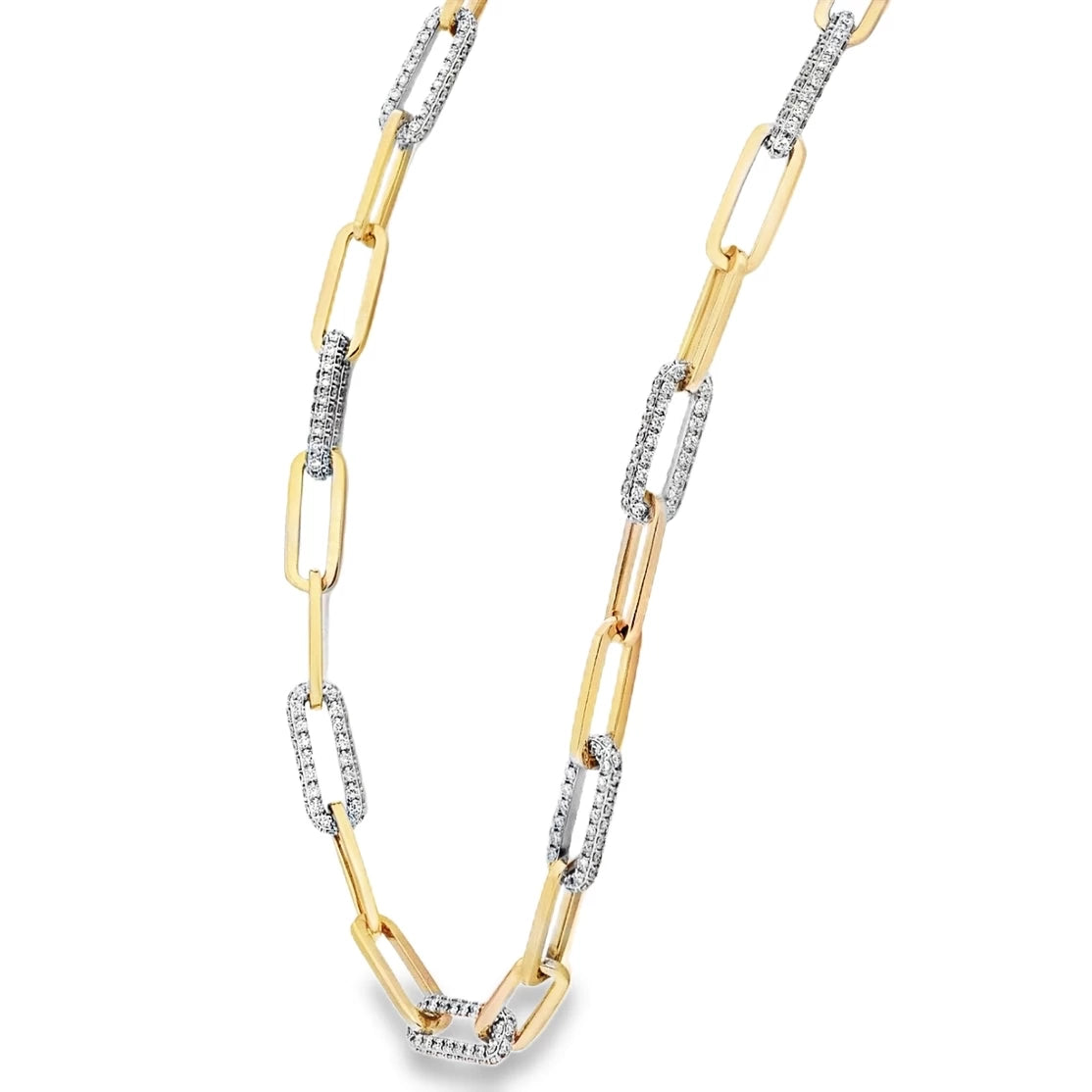 18K Two-Tone Diamond Paperclip-Link Necklace