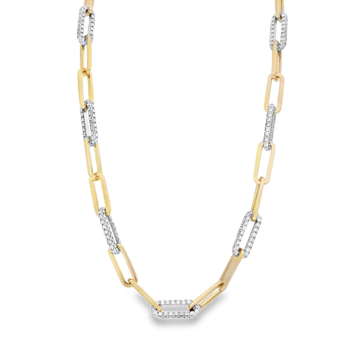 18K Two-Tone Diamond Paperclip-Link Necklace