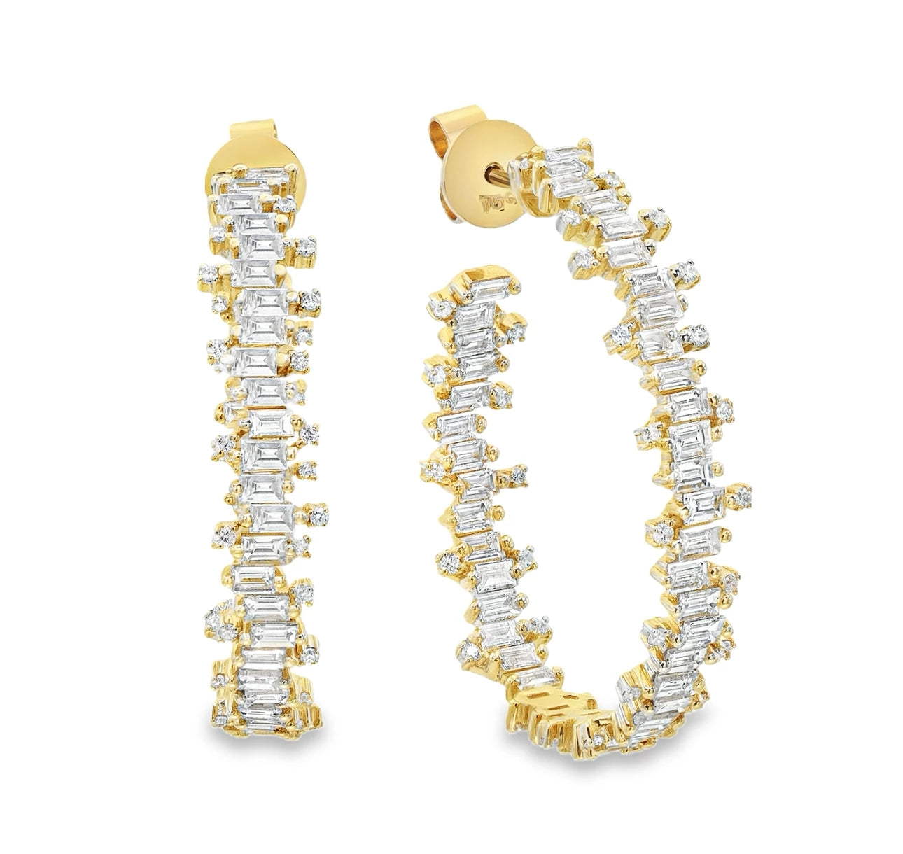 Floating Baguette and Round Diamond Hoops