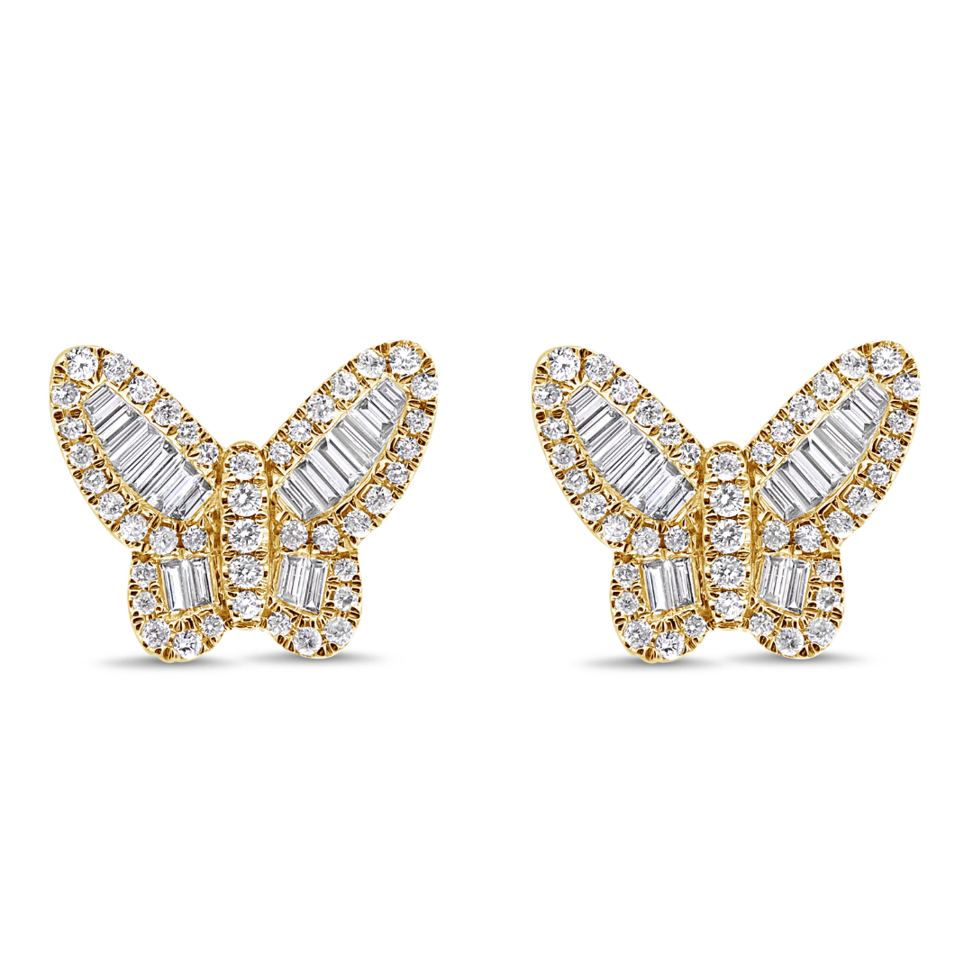 Baguette and Round Butterfly Earrings