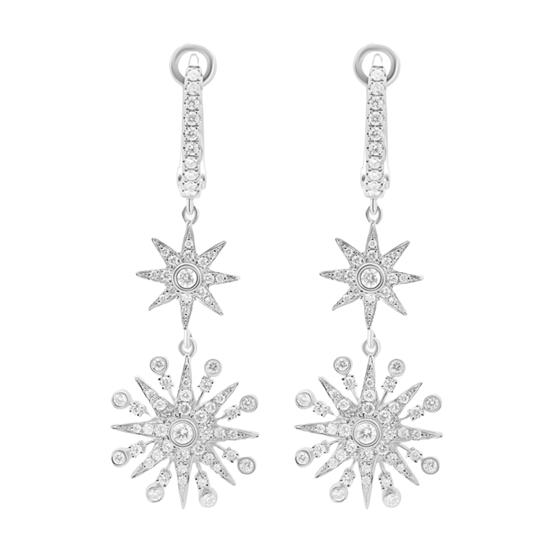 Bursting Diamond Star Drop Earrings