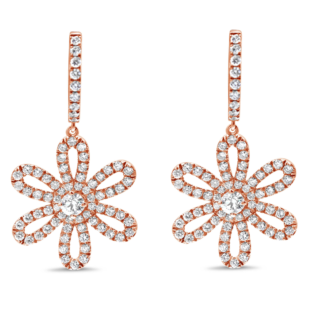 Diamond Dangling Flower Earrings