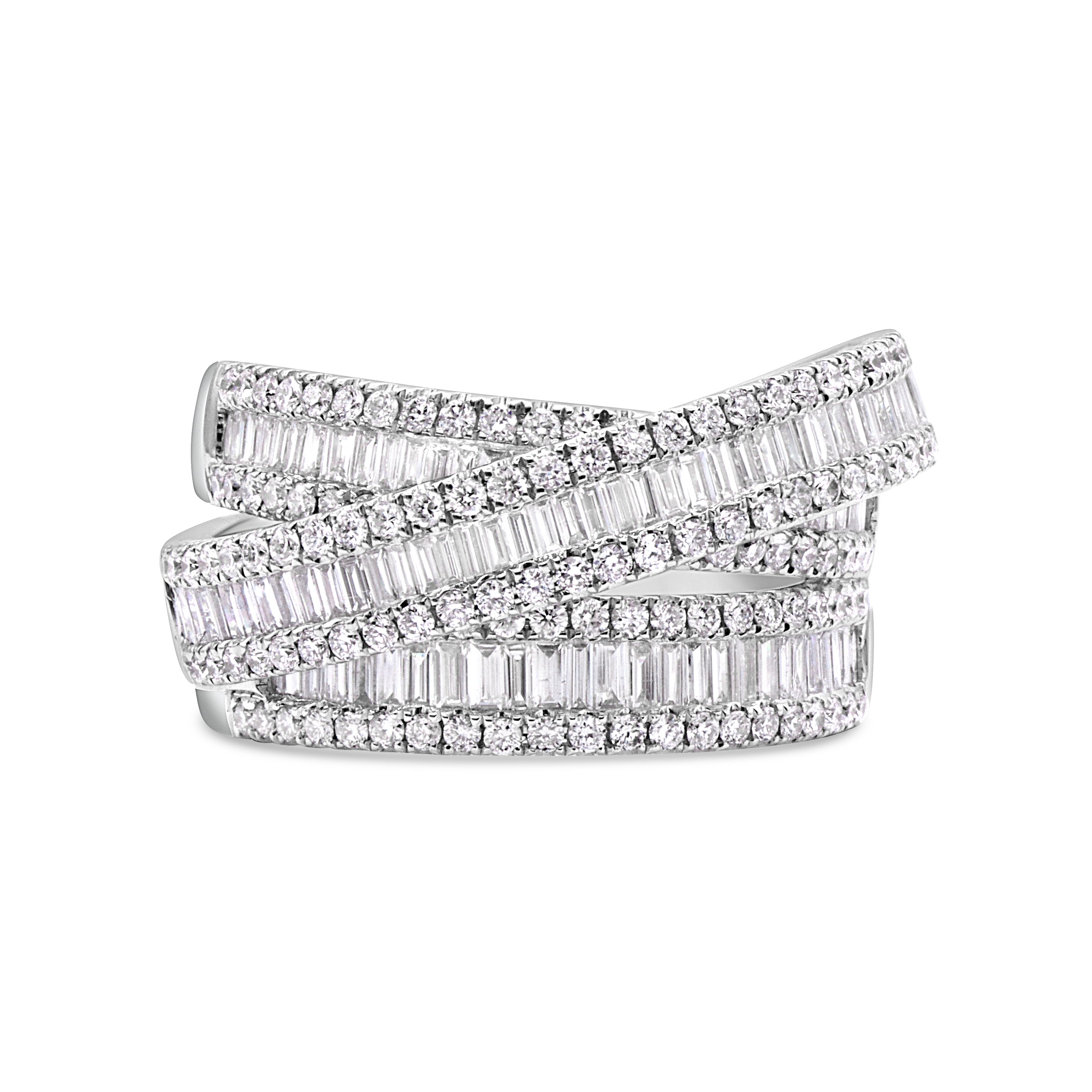 Round and Baguette Diamond Criss Cross Ring