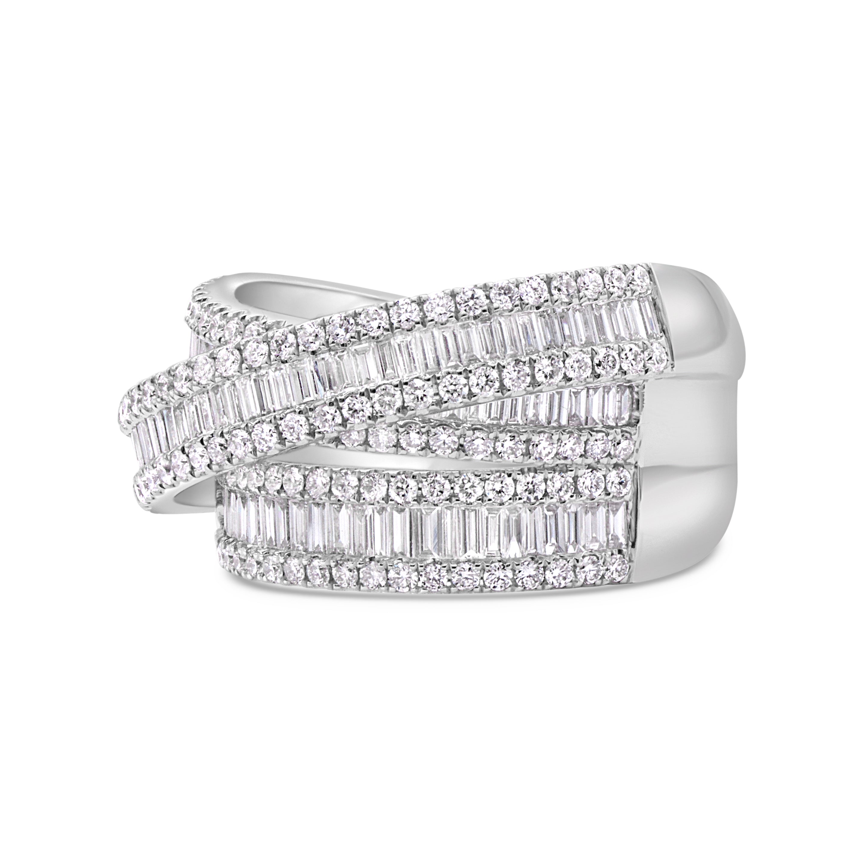 Round and Baguette Diamond Criss Cross Ring