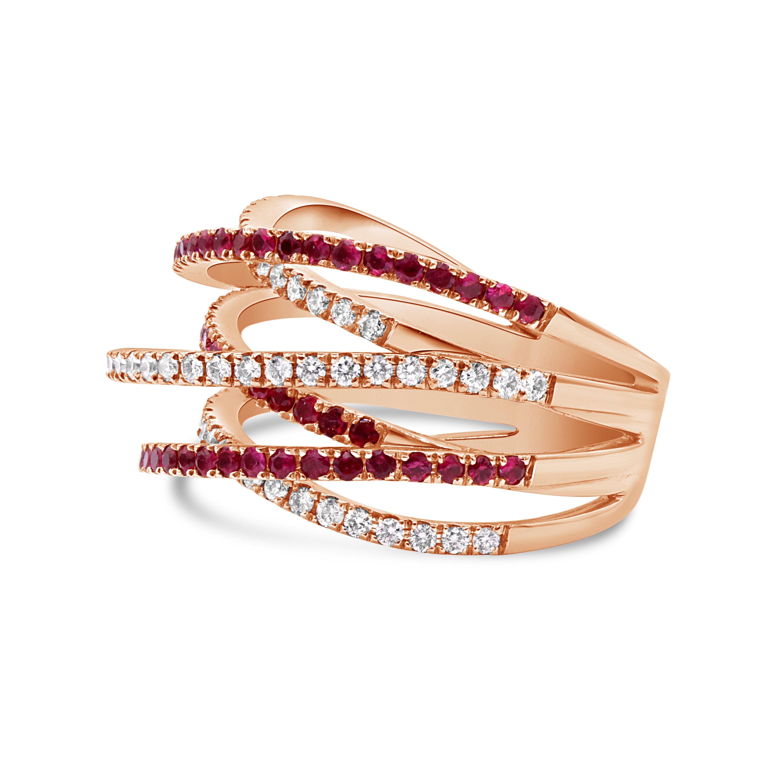 Multi-Row Ruby and Diamond Ring