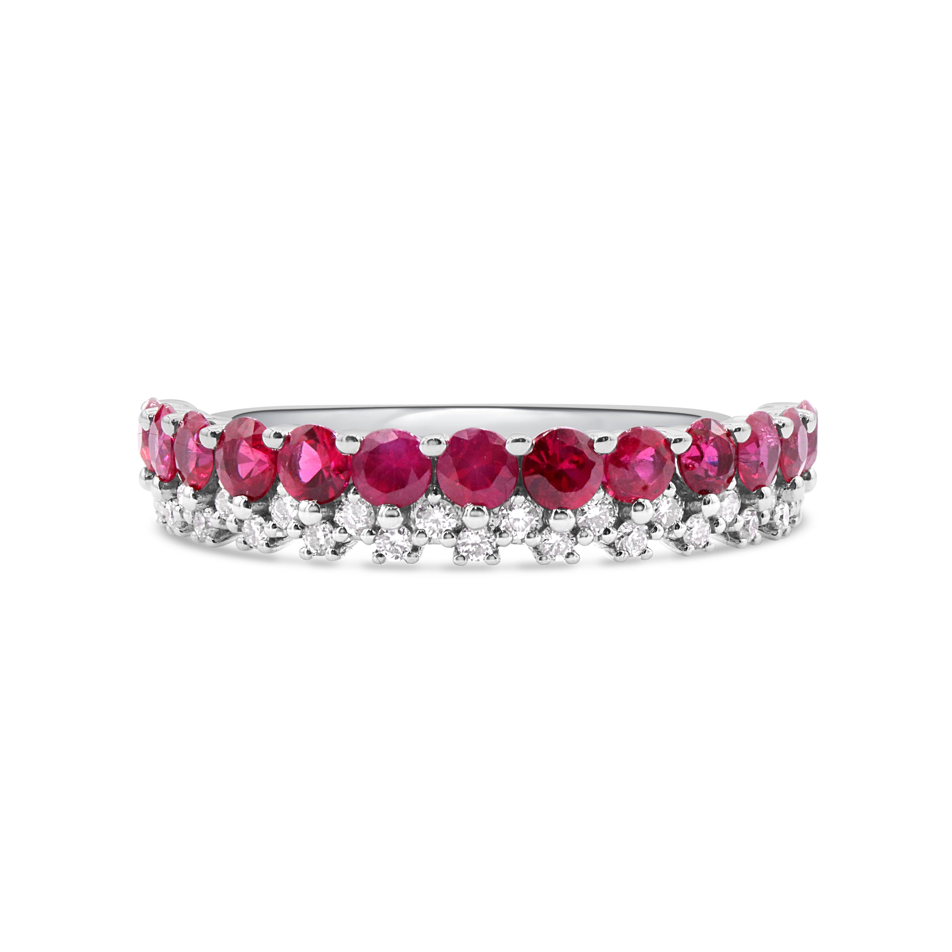 Two Row Diamond Ruby Ring