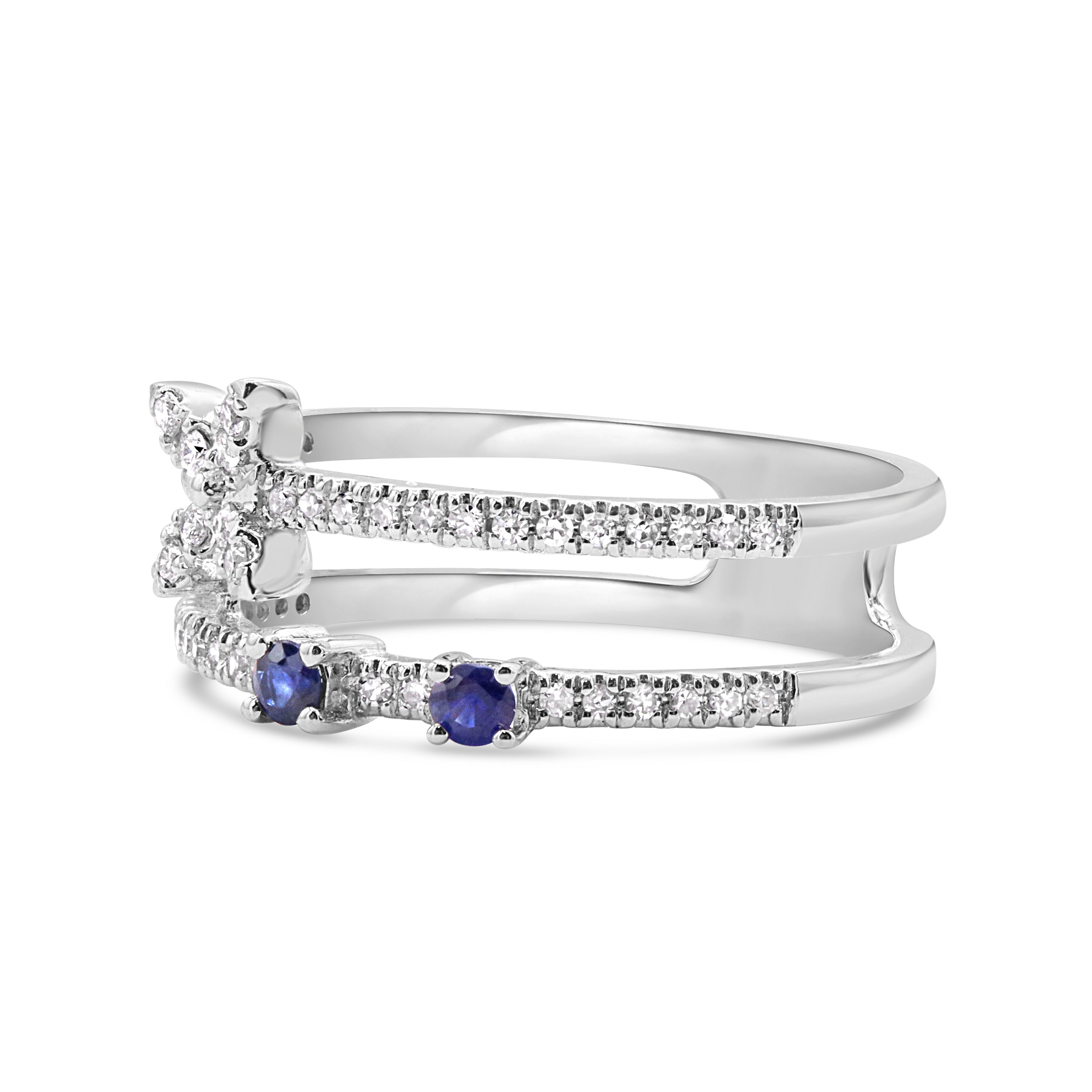 Petite Diamond Flower and Blue Sapphire Ring