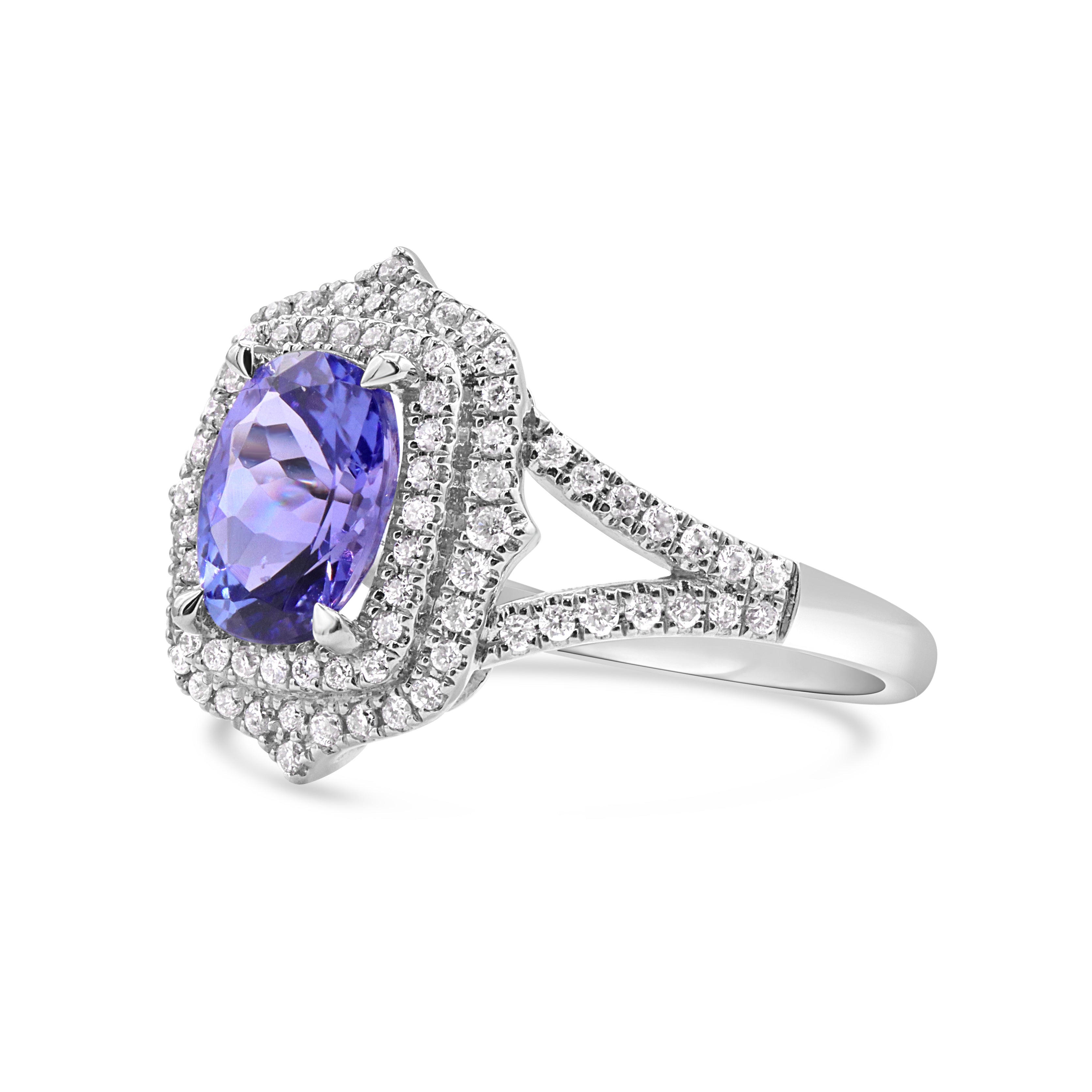 Double Halo Diamond and Tanzanite Ring