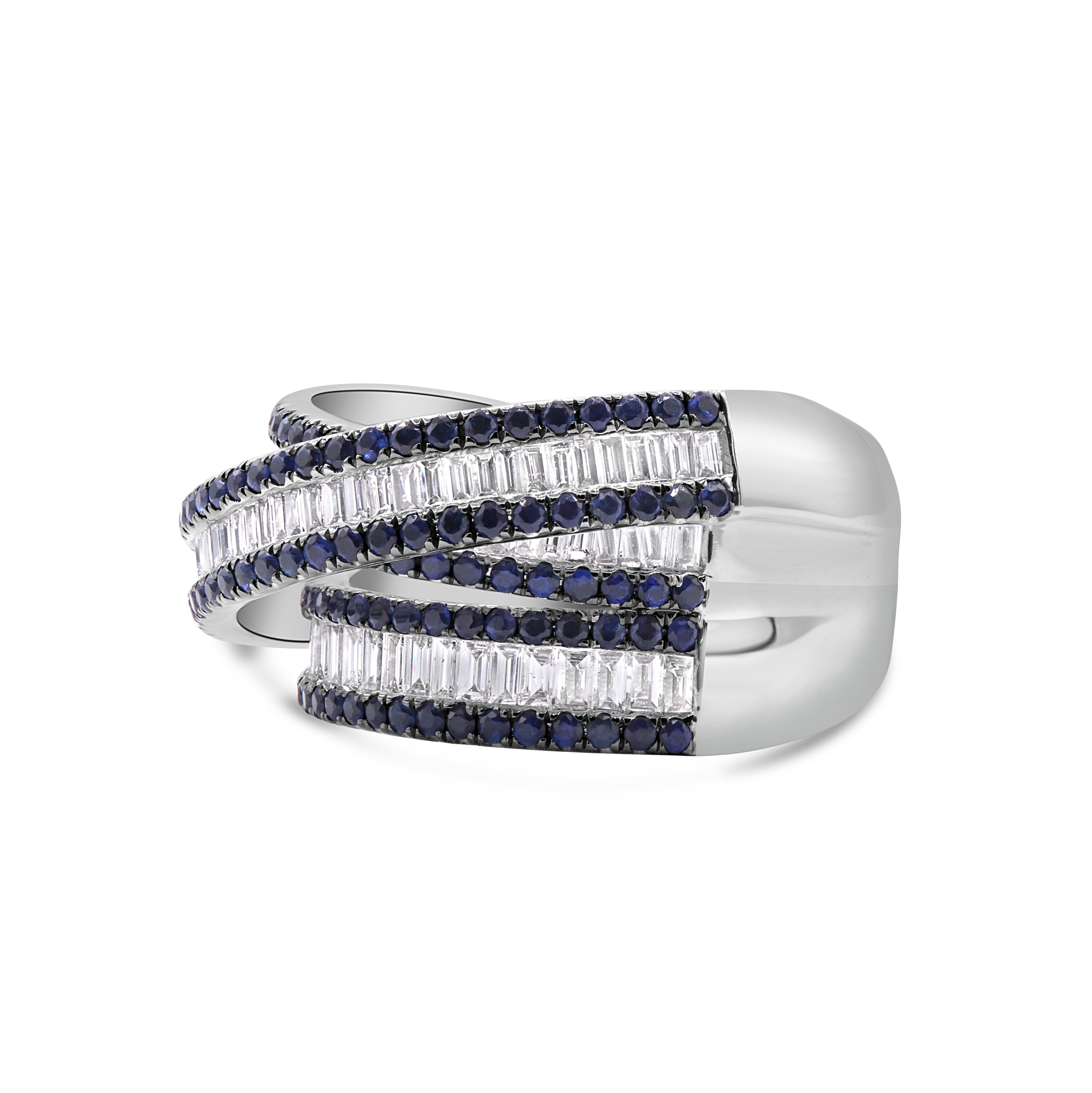 Sapphire and Baguette Diamond Criss Cross Ring