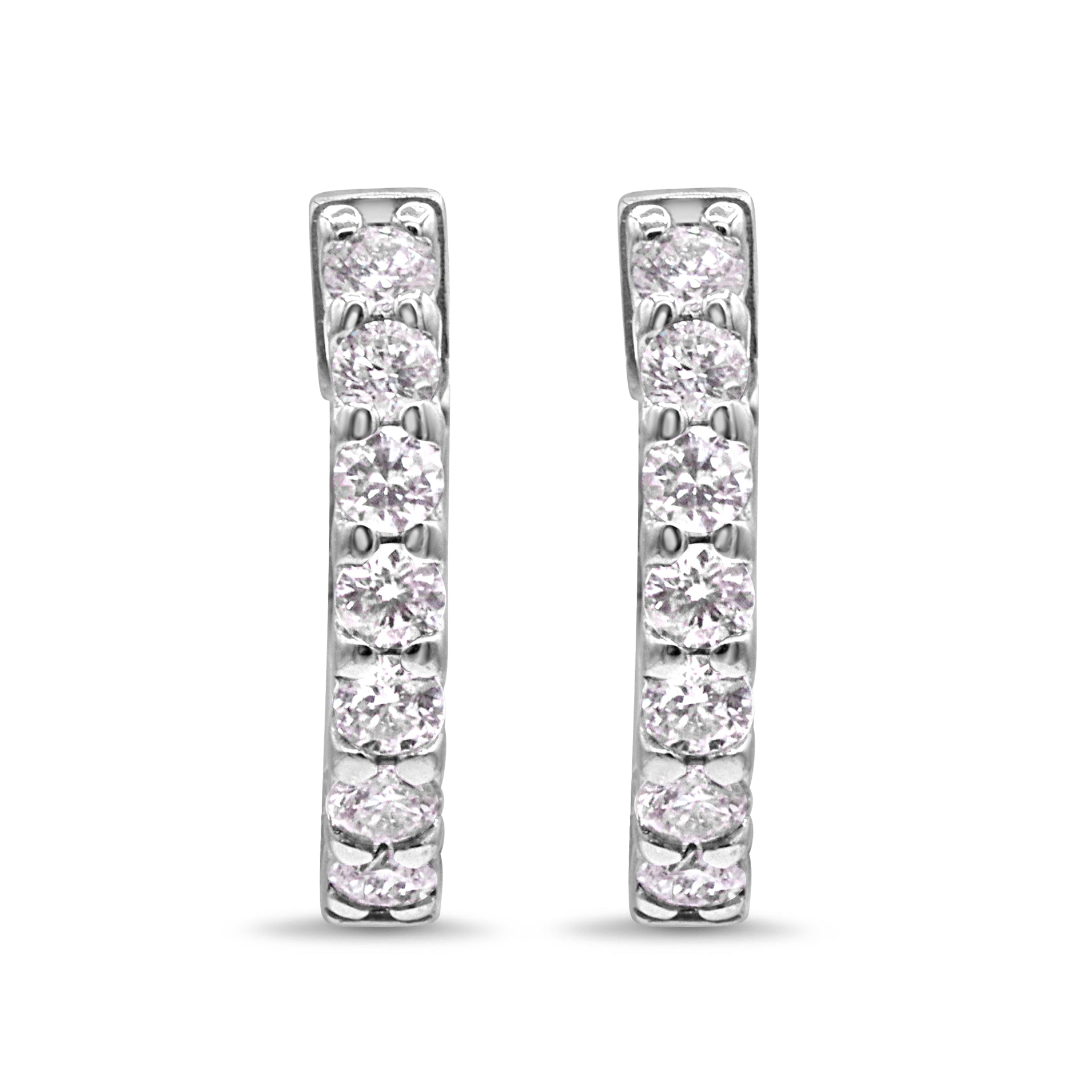 14K White Gold Diamond Huggies