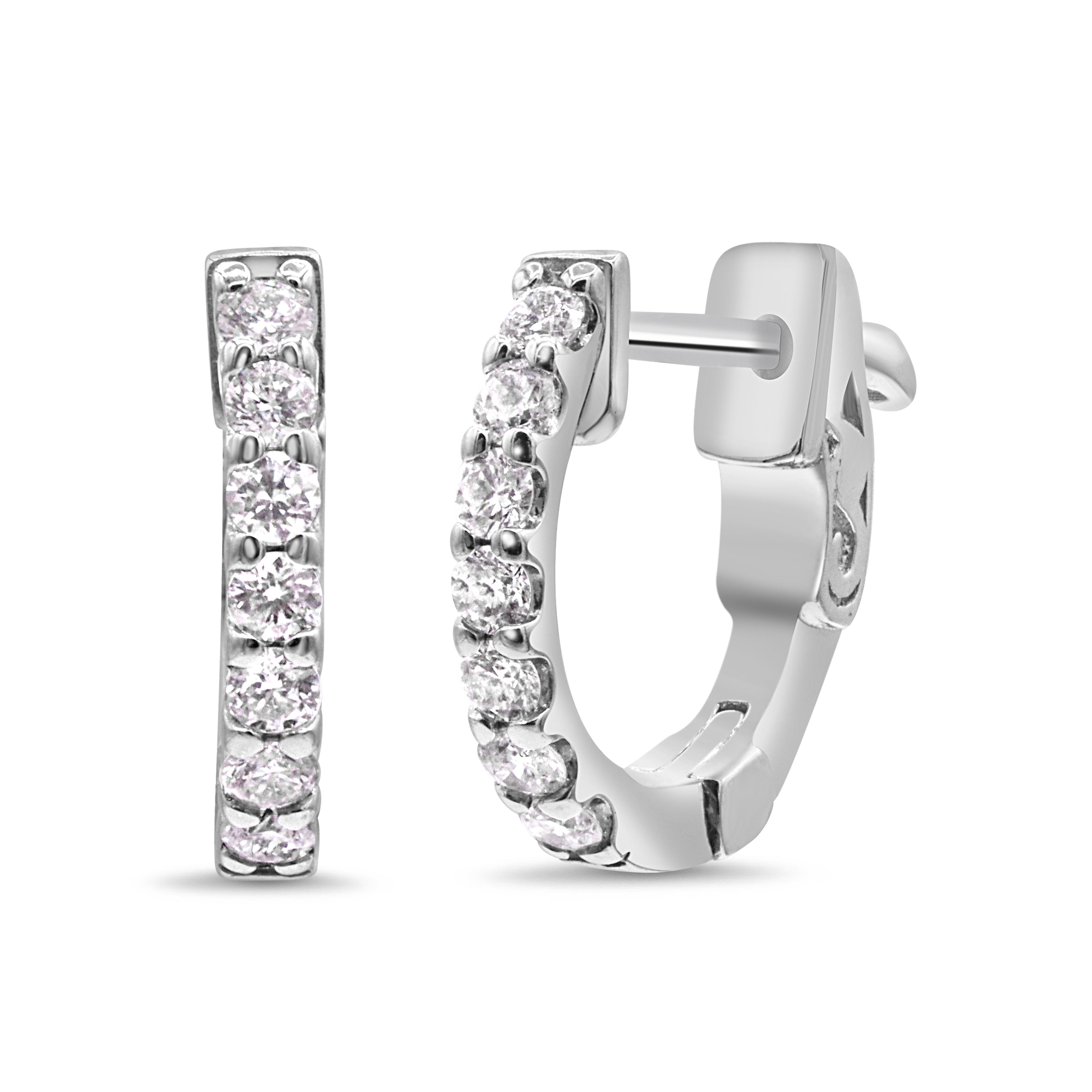 14K White Gold Diamond Huggies