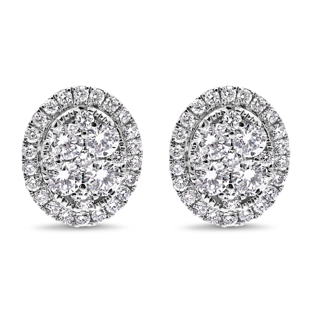 Oval Diamond Illusion Stud Earrings