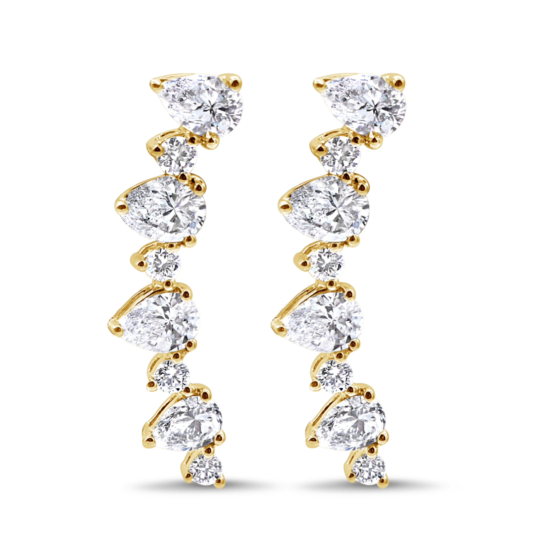 Pear and Round Diamond Climber Earrings