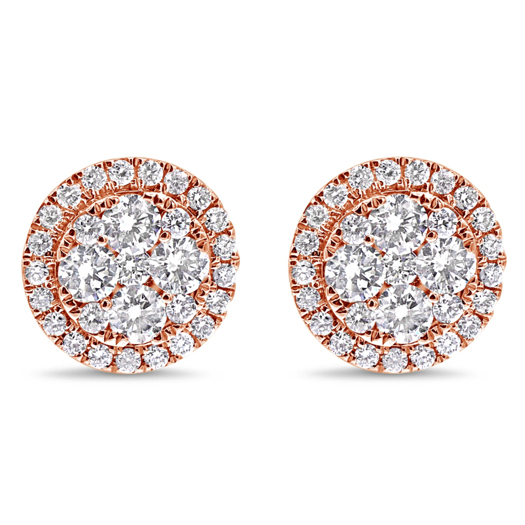 Round Diamond Halo Illusion Stud Earrings