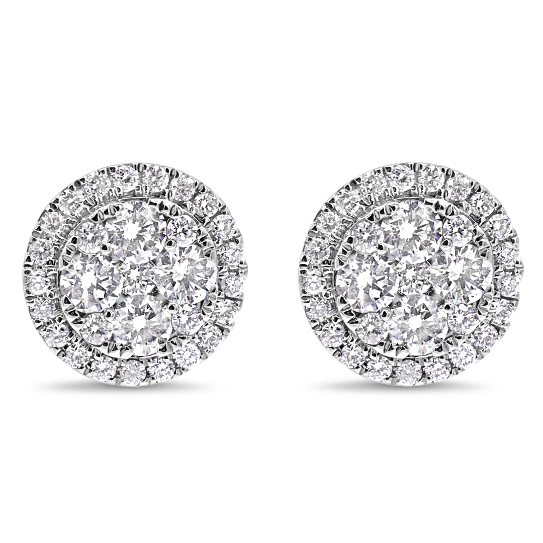 Round Diamond Halo Illusion Stud Earrings