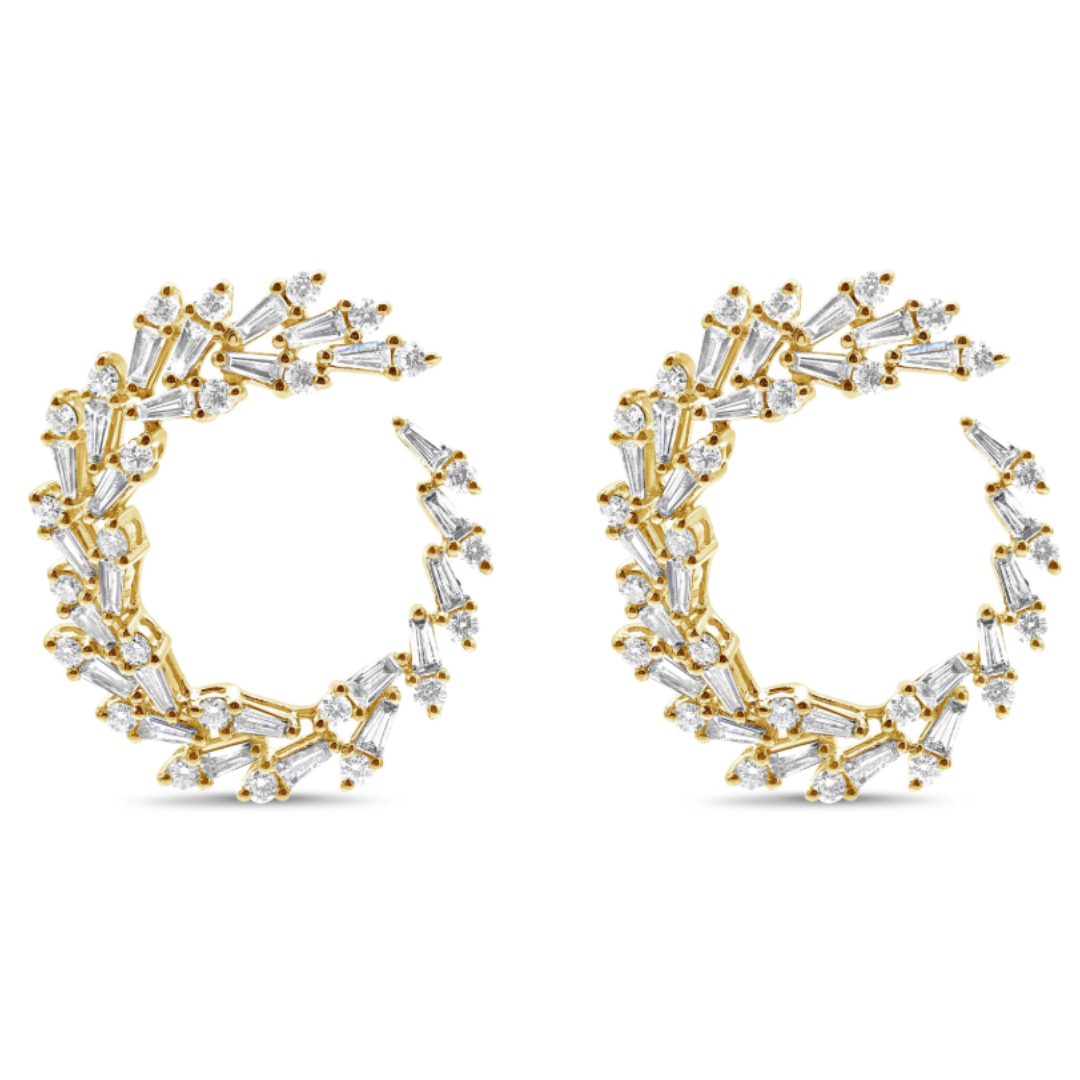 Round and Baguette Spiral Cluster Earrings