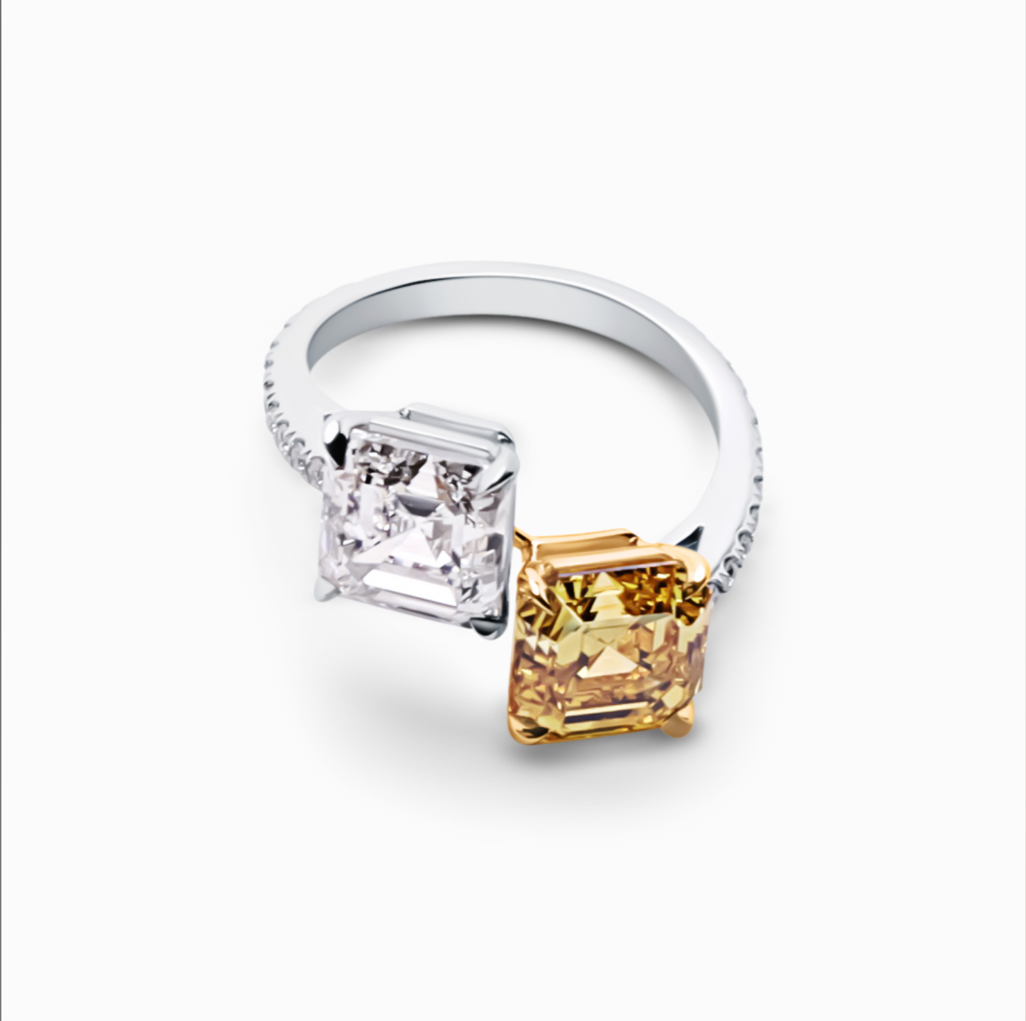 Fancy Yellow And Colorless Asscher Cut Engagement Ring