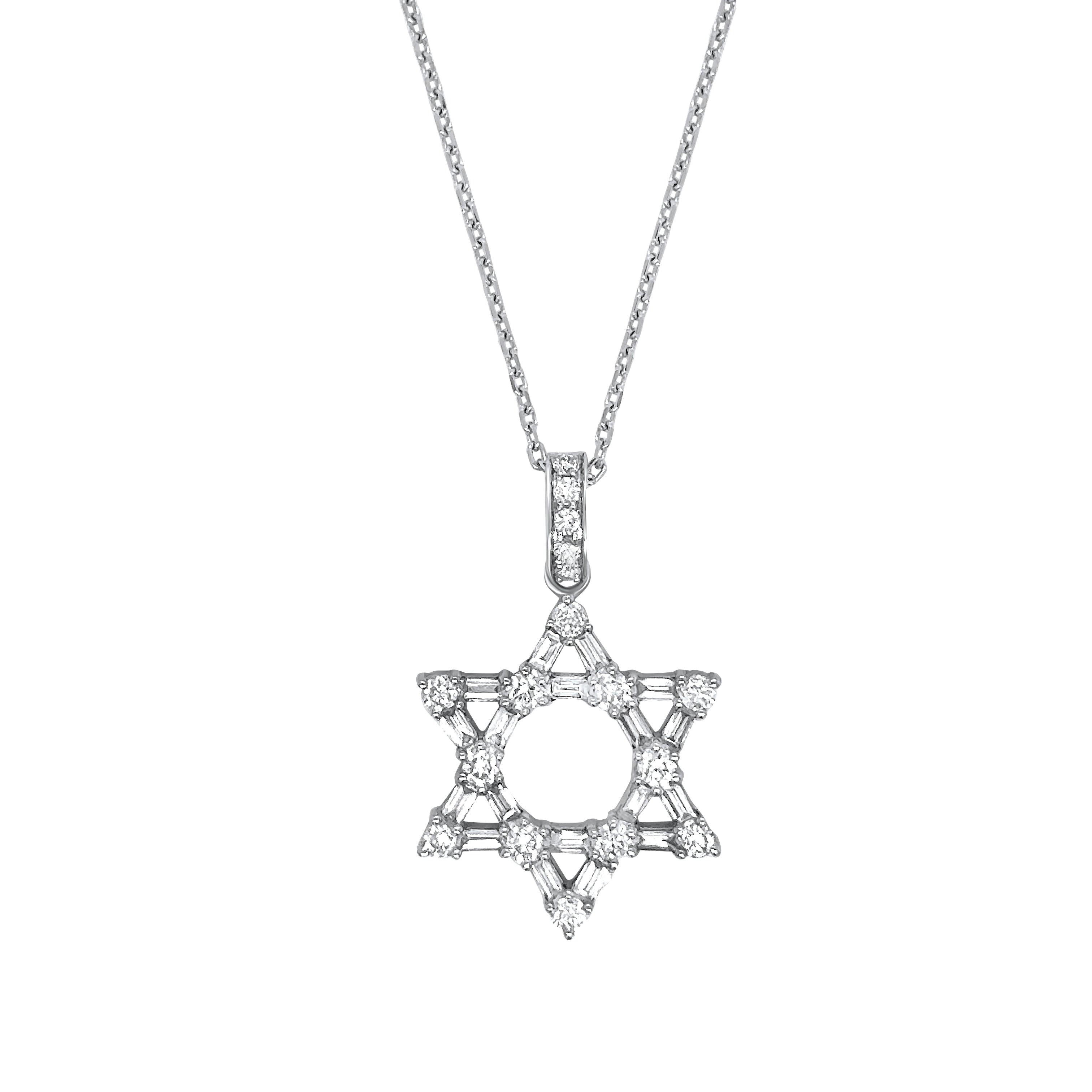 Round and Baguettes Star of David Pendant