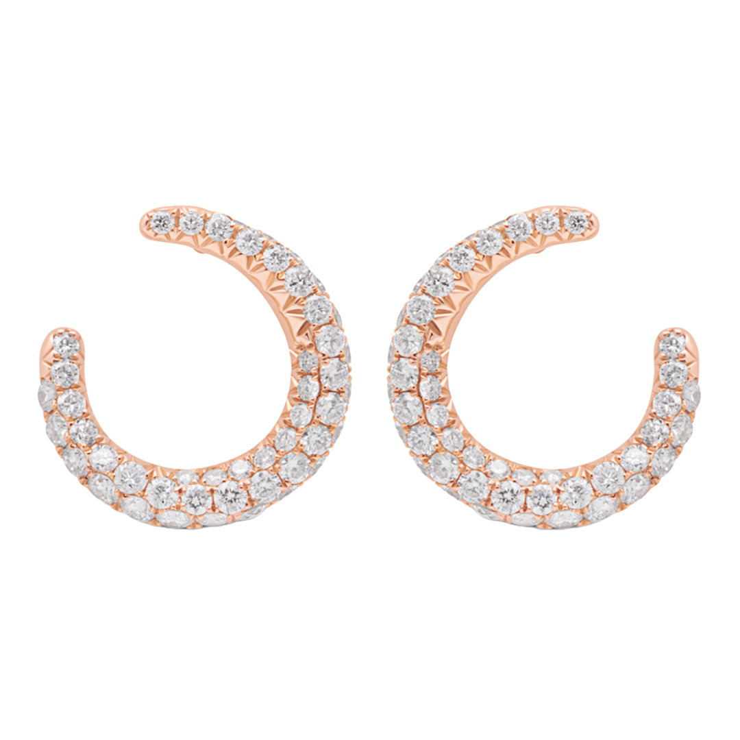 Waning Crescent Diamond Open Hoop Earrings