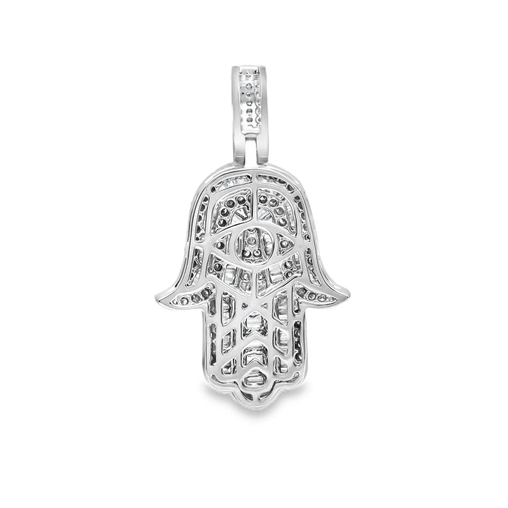 18K White Gold Round and Baguette Diamond Hamsa