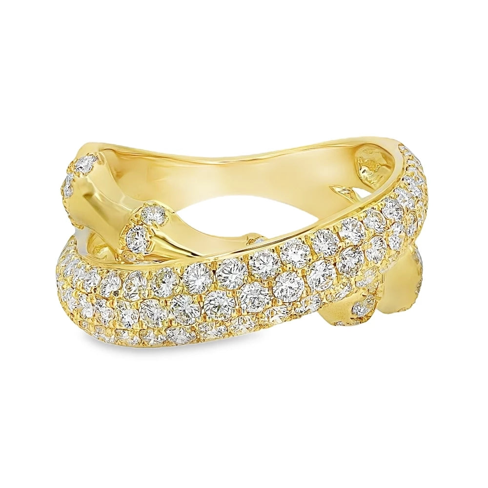 18K Bamboo Diamond Crossover Ring