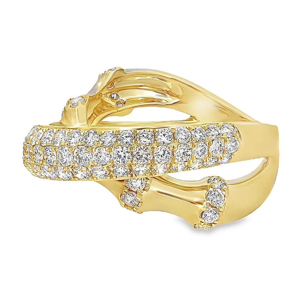 18K Bamboo Diamond Crossover Ring