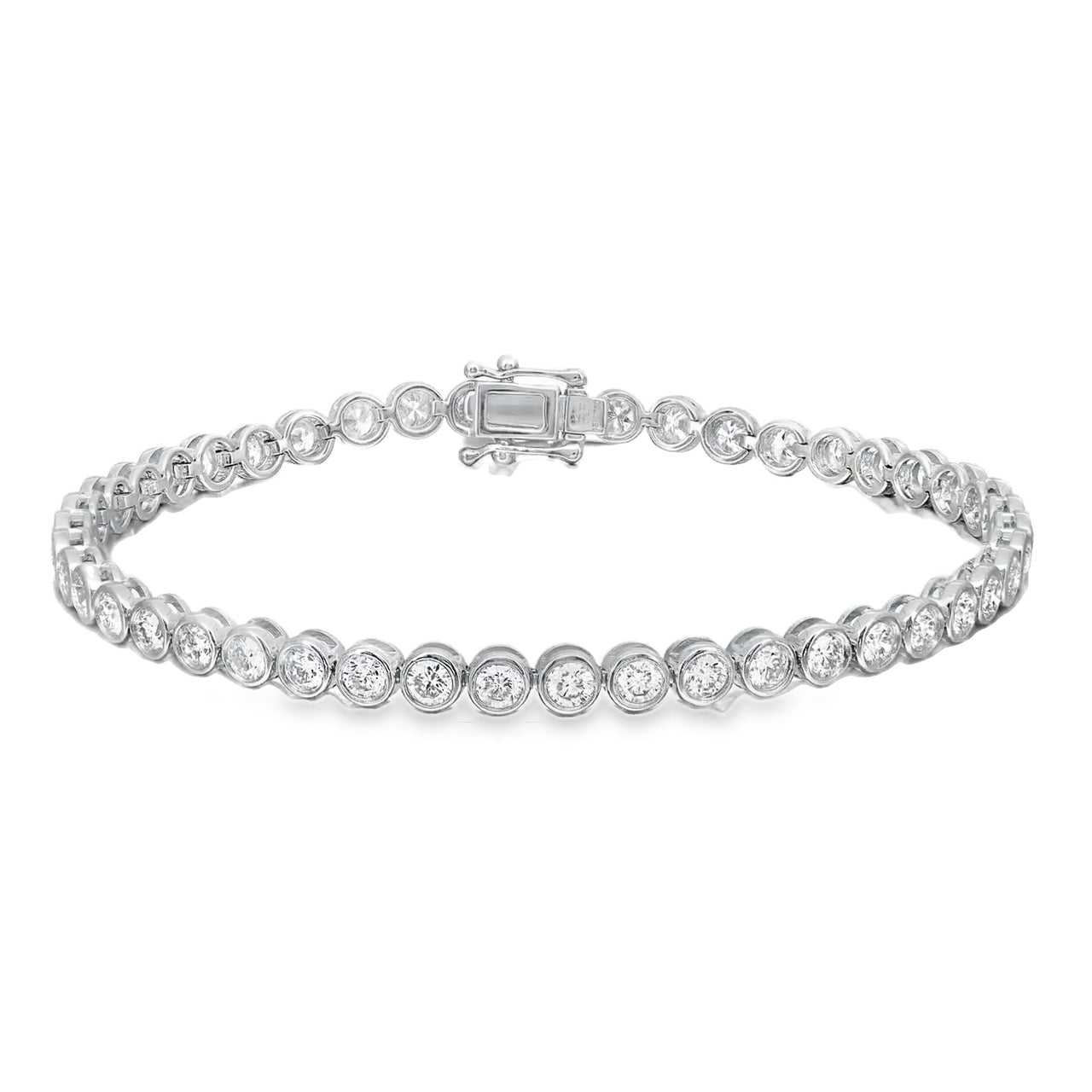 18K White Gold Round Bezel Set Bracelet