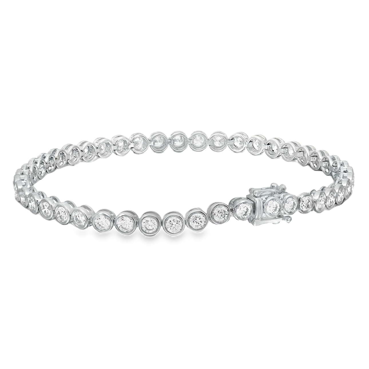 18K White Gold Round Bezel Set Bracelet