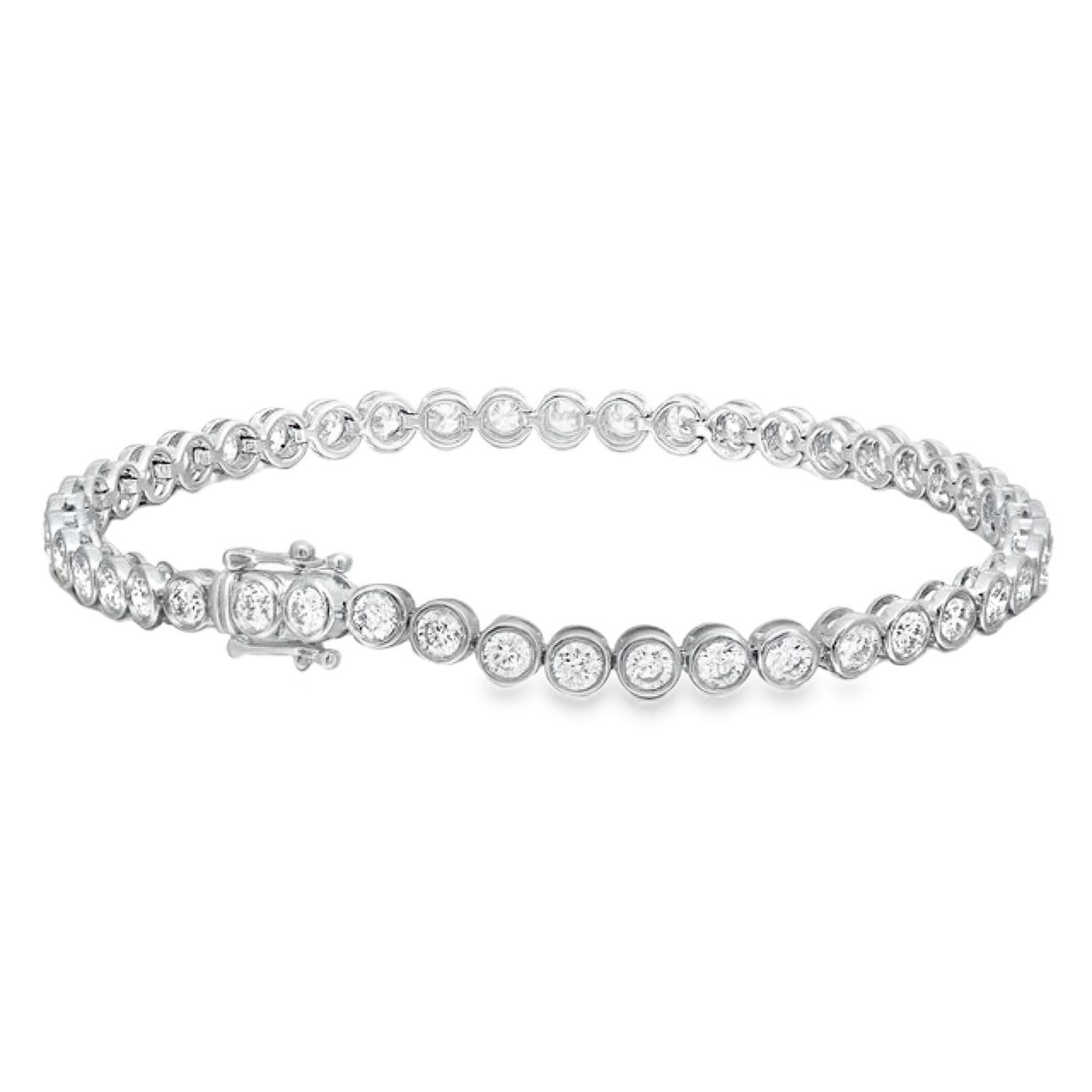 18K White Gold Round Bezel Set Bracelet