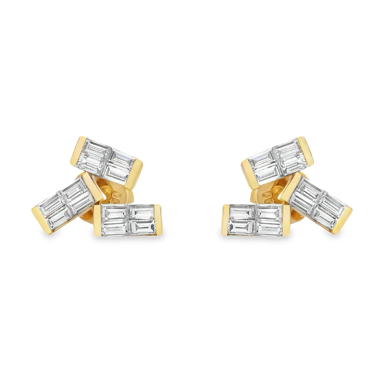 18K Stacked Baguette Diamond Earrings