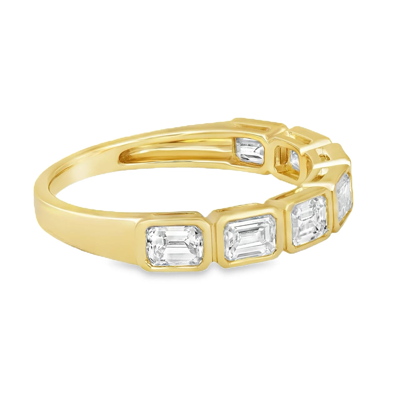 18K Emerald Cut Diamond Half Bezel East-West Band